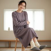 未使用 UCHINO マシュマロガーゼ 七分袖タックワンピース ダークブルー M 品薄）UCHINO マシュマロガーゼ 七分袖タックワンピース Mサイズ