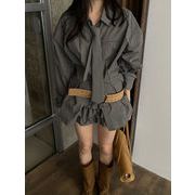 今季マストバイ   気質   おしゃれ  個性的   チェックシャツ＋レイヤードスカート  セット