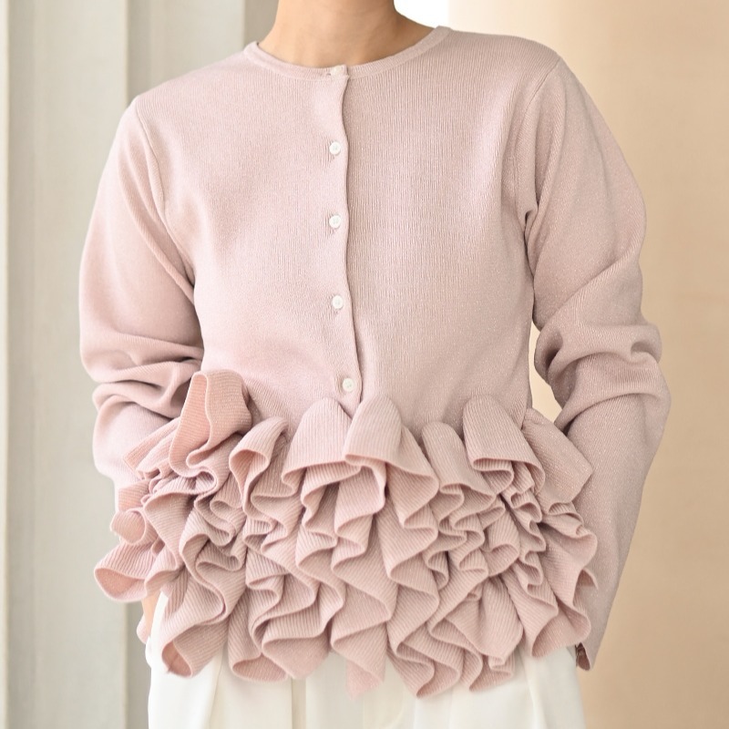 今季マストバイ   気質   おしゃれ  個性的   フリル ティアード ニット  カーディガン