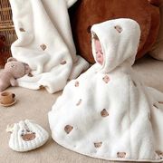 帽子付きベビーブランケット　お風呂ベビータオル　秋冬ベビーショール　新生児掛け布団
