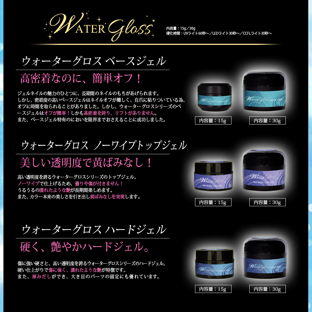ネイル 最新【ウォーターグロスジェル サンディング不要ベース ノン