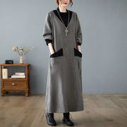 【2025秋新作】ポケット付きデザインロングワンピースカジュアル