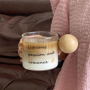 レトロな雰囲気のかわいい丸木ハンドル耐熱ガラスカップ 多用途デザイン