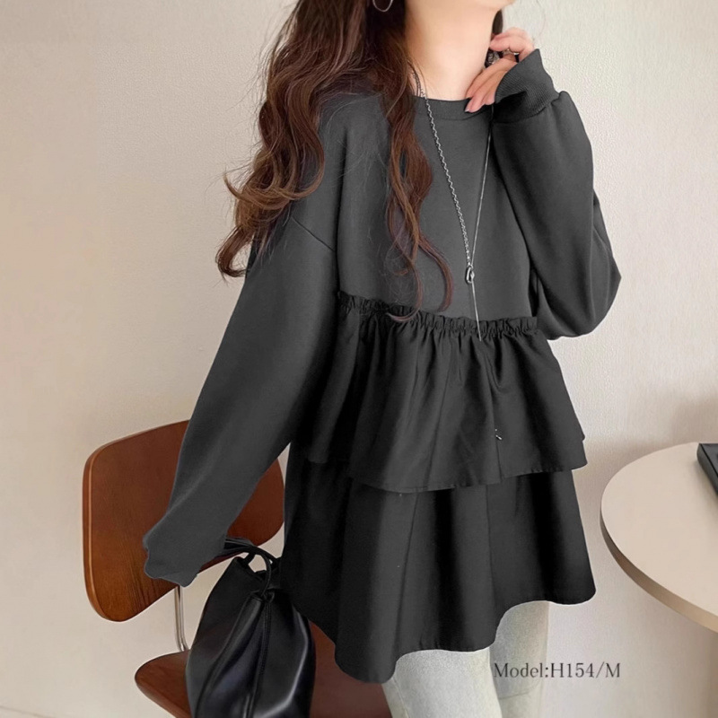 秋新作 プルオーバー レディース トップス トレーナー 異素材 ビッグシルエット 長袖 クルーネック