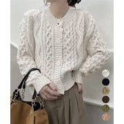 【日本倉庫即納】 暖かいケーブル編みニットカーディガン秋冬