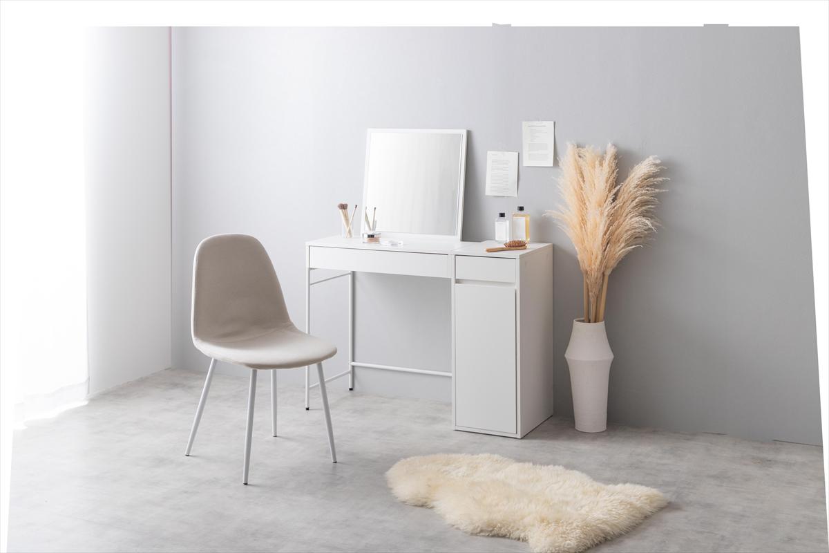 2点セット】幅100cm ミラー付きドレッサー+チェア ホワイト 2点セット