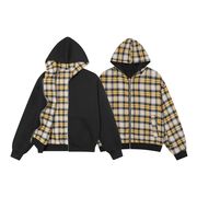 メンズ 両面着用 無地/チェック柄 ジップアップ パーカー 男女兼用 ストリート系 秋冬 新作★