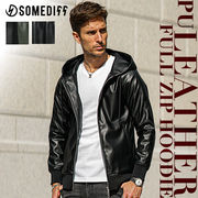 SOMEDIFF PUレザー パーカー メンズ 25新作 春物 ちょいワル サムディフ タイト 細身 モード