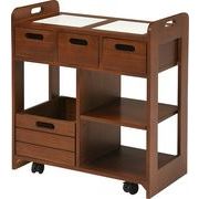 机下に収まる天然木キッチンワゴン