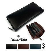 【全3色】DAVID HICKS(デービッド ヒックス)カラーステッチ リアルレザーラウンドファスナー長財布 本革