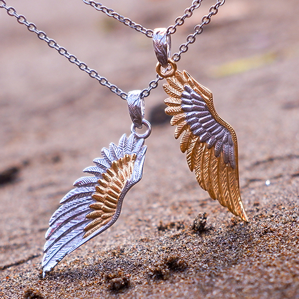 ハワイアンジュエリー ネックレス ステンレス フェザー 羽 ゴールド サージカルステンレス