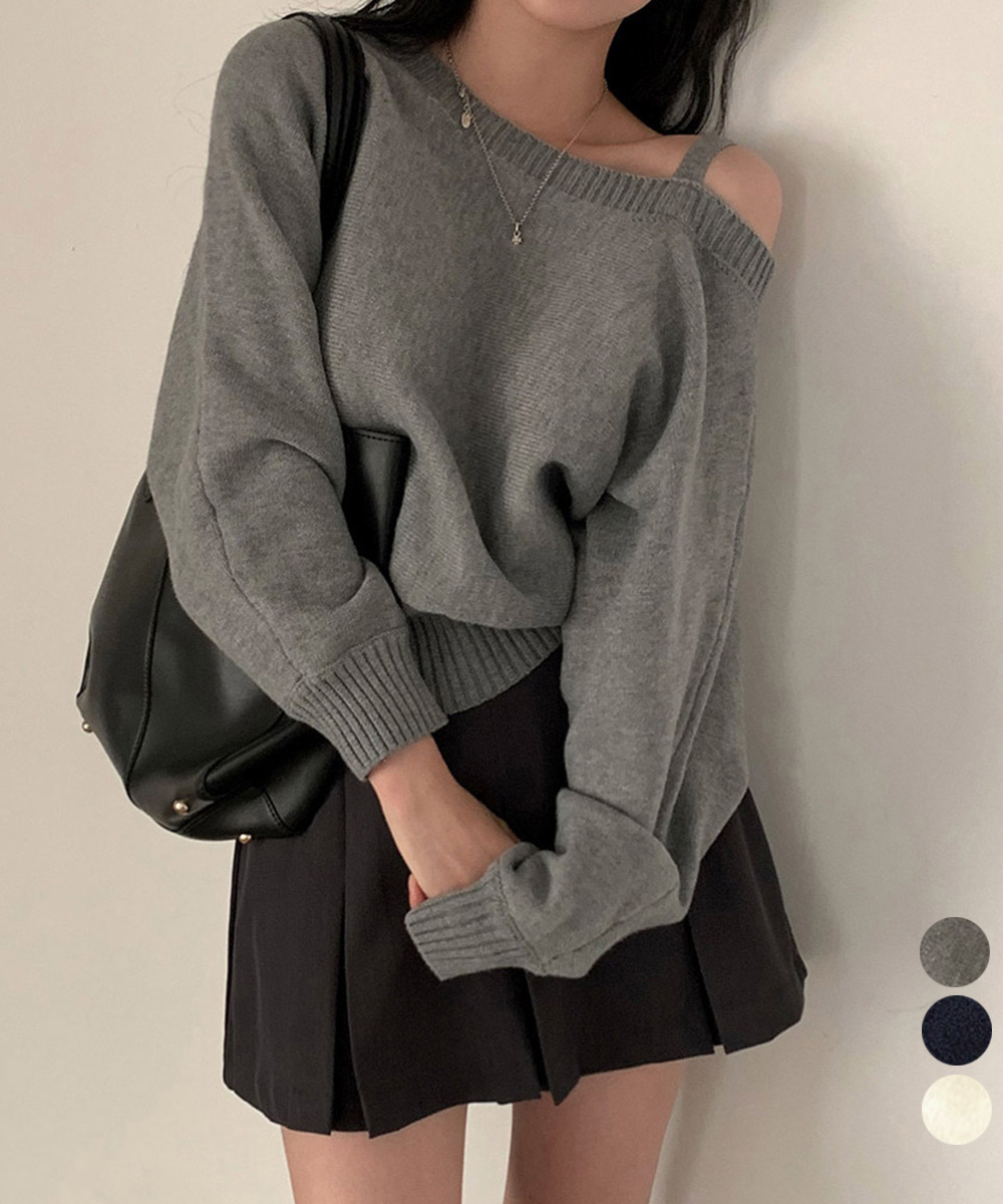 【日本倉庫即納】 オフショルダーニットトップス肩見せ秋冬服
