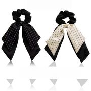 ドットプリント スカーフシュシュ 優雅な揺れるリボン  2色