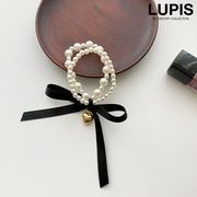 ヘアアクセサリー ヘアゴム パール リボン ハート ガーリー かわいい 2連 華やか 上品 お呼ばれ