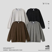 メンズ 365g  ヴィンテージ加工 裏起毛 クルーネック スウェット ストリート系 トレーナトップス★全4色