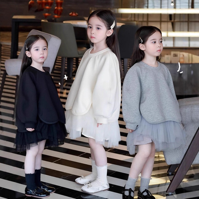 2025秋冬※SEC☆スカート ニット×チュール 裏起毛 厚手 ワンピース 女の子