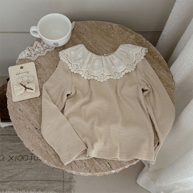 2025秋冬※LLZ☆長袖トップス フリル付き襟 ニットドールシャツ セーター 女の子