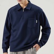 PQ0585 2025年秋新作 ハーフジップ ポールカラー Tシャツ ポケット付き メンズ トップス カジュアル