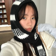 ニット帽　ボーダーバラクラバ　スヌード　ネックウォーマー　韓国帽子