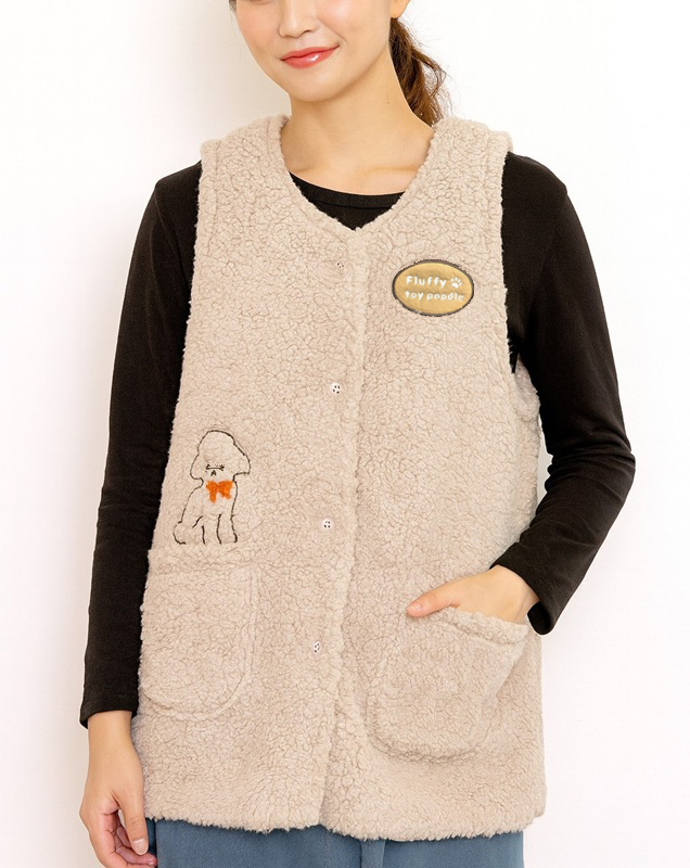 【即納】ボアロングベスト　レディースエプロン 保育士 介護士