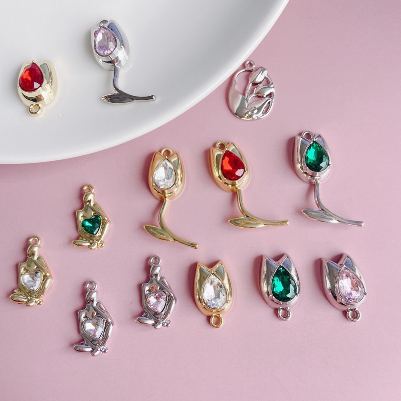 アクセサリーパーツ お花 ストーンチャーム ハンドメイド デコパーツ ゴールド チューリップ 金属 チャーム