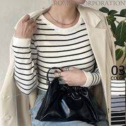 【2025新作商品♪】ボーダー柄配色リブトップス