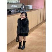 2026 新作 女の子ファーベスト 冬加厚フォックスファー調ベスト 女の子おしゃれキッズキャミソール