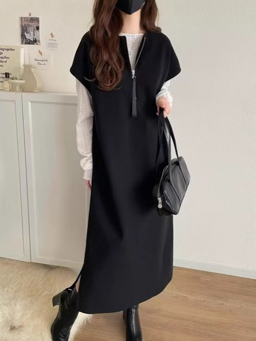 ベストワンピース レディース ノースリーブ ロング丈ワンピース Vネック シンプル おしゃれ かわいい