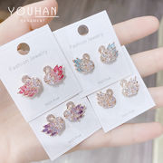 スワン ピアス アクセサリー 白鳥 ストーン クリスタル レディース キャッチピアス グラデーション