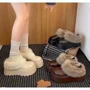 秋冬シューズ  パンプス ローファー フェイクレザー ラウンドトウ  裏起毛 厚底  お出かけ