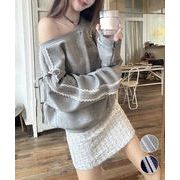 【日本倉庫即納】 オフショルダースウェット長袖レースリボン