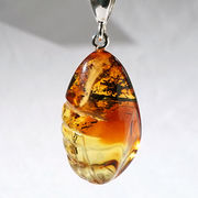 アンバー ペンダントトップ SV925 リトアニア産 【一点もの】 天然アンバー 琥珀 内包物 パワーストーン