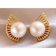 レーディス エレガント 扇形bigパール デザイン ピアス　e0208