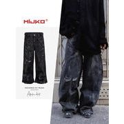 メンズ ダメージ加工 デニム パンツ 男女兼用 ストリート系 ベルボトム 春秋冬 2026新作★