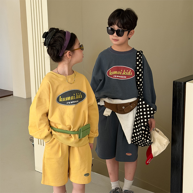 2026春※MOX☆セットアップ アルファベットプリント クルーネック ハーフパンツ 2点セット