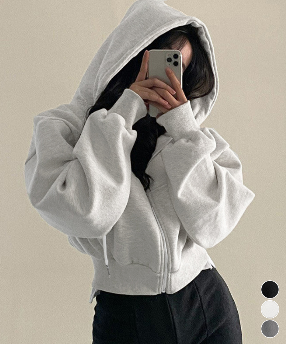 【日本倉庫即納】 ジップパーカー裏起毛ショート丈フーディー