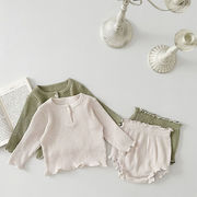 2026春※LQY☆ベビー リブ 前開き 長袖 インナー＋ショーツ セット 2点セット 女の子