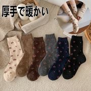 6色 可愛い 人気 花の靴下 秋冬の靴下  刺繍  花柄靴下 綿の靴下 レディースソックス 暖かい 厚手の靴下