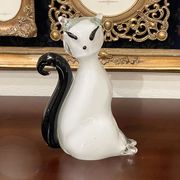 ガラス ネコ オブジェ 白黒 置物 キャット インテリア