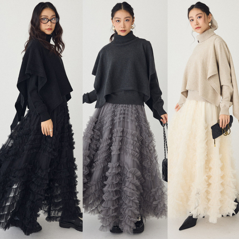 2026年新作 ニットトップス プルオーバー セーター 上下セット 2点セットアップ スカート 気質