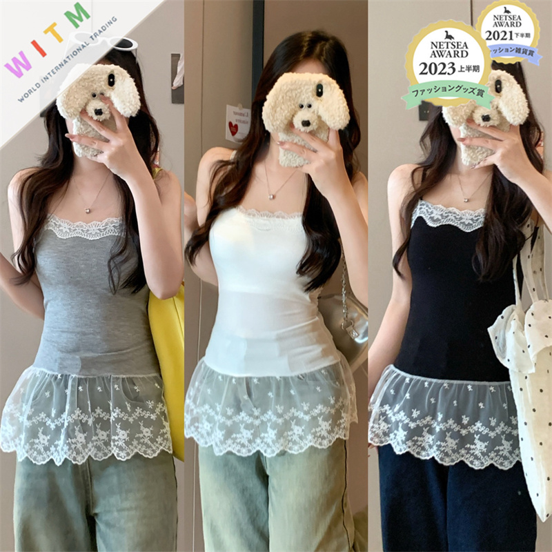 2026春夏新作 キャミソール カップ付きインナー レーストリム 重ね着 バストパット付き レディース