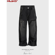 メンズ ダメージ加工 デニム パンツ 男女兼用 ストリート系 ストレート ボトムス 春秋 2026新作★