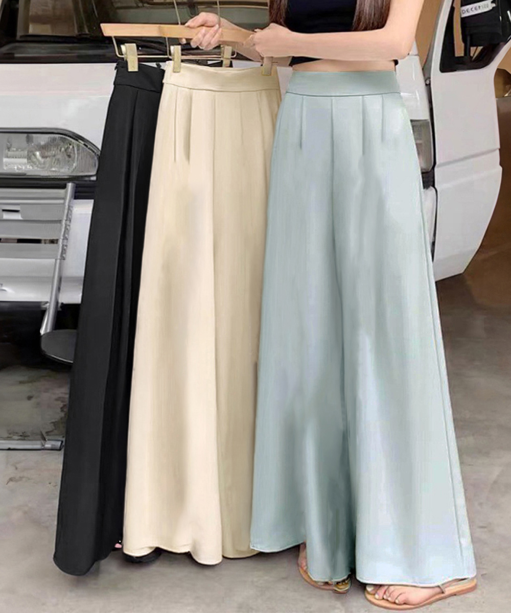 【日本倉庫即納】 タック入りスカンツワイドパンツレディース