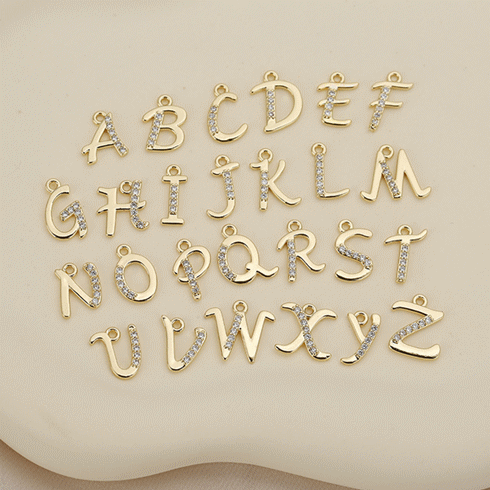 イニシャルパーツ バッグチャーム アルファベット 金 銀 キーホルダー DIY キラキラ アクセサリーパーツ