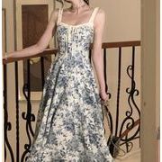 2026年INS 春夏新作   気質   早春新作   高級感   キャミソール   ドローコード   プリント  ワンピース