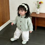 2026春秋子供服 可愛い ニットセーター&パンツ セットアップ 韓国風 ベビー服 キッズ服 [73~120cm]
