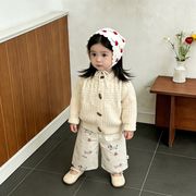 2026春秋子供服 可愛い ニットセーター&パンツ セットアップ 韓国風 ベビー服 キッズ服 [73~110cm]