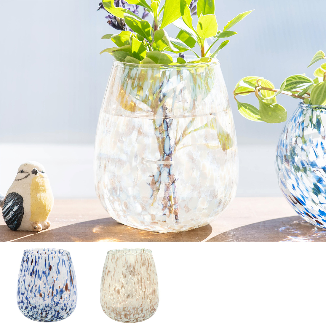 マーブルグラス フラワーベース[花瓶花器インドガラス水玉ドットアジアンマリンサーフフラトロピカル26SS]