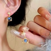 【高粗利・小ロットOK】【青い惑星】ジルコンメッキ清新ブルーキャッツアイピアスイヤーカフ