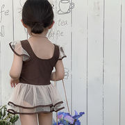 2026夏※ワンピース水着 ブラウン系 プリンセス風 チュールスカート付き ビーチ水着 女の子